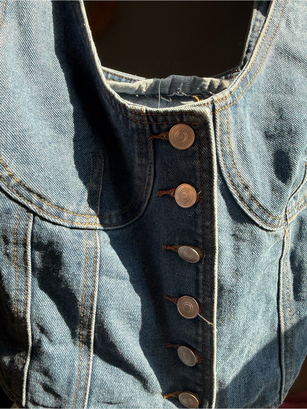 Lush Blue Denim Button Corset Crop Top - Picture 2 of 4